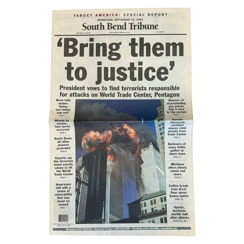 South Bend Tribune‎ Newspaper September 12 2001 9/11 World Trade Center Edition